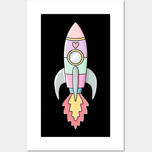 Kawaii Rocket Ship Posters and Art